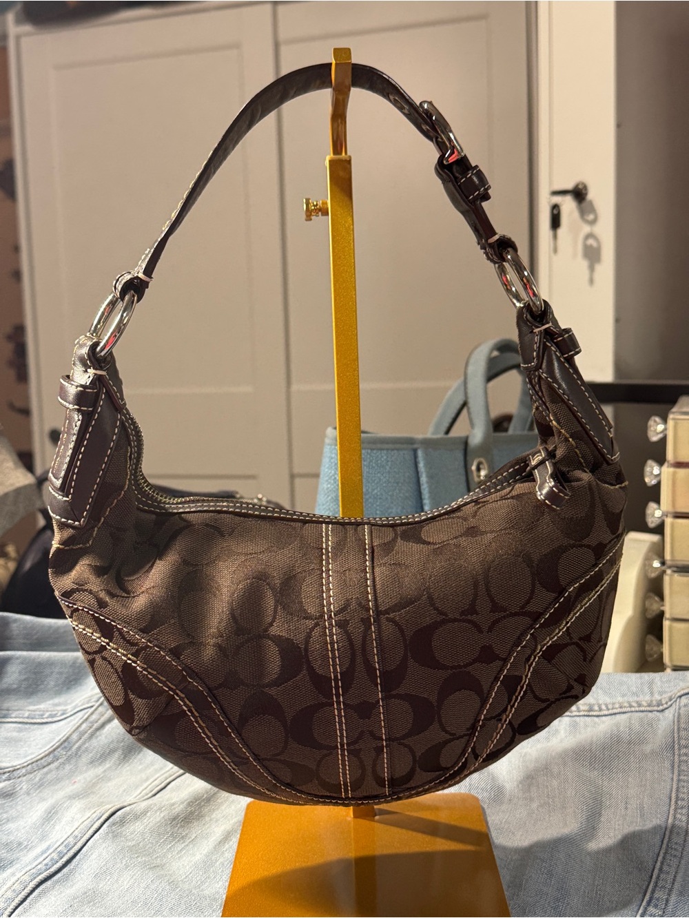 Coach Brown Signature Crescent Shoulder Bag Hobo Brown Y2K SoHo